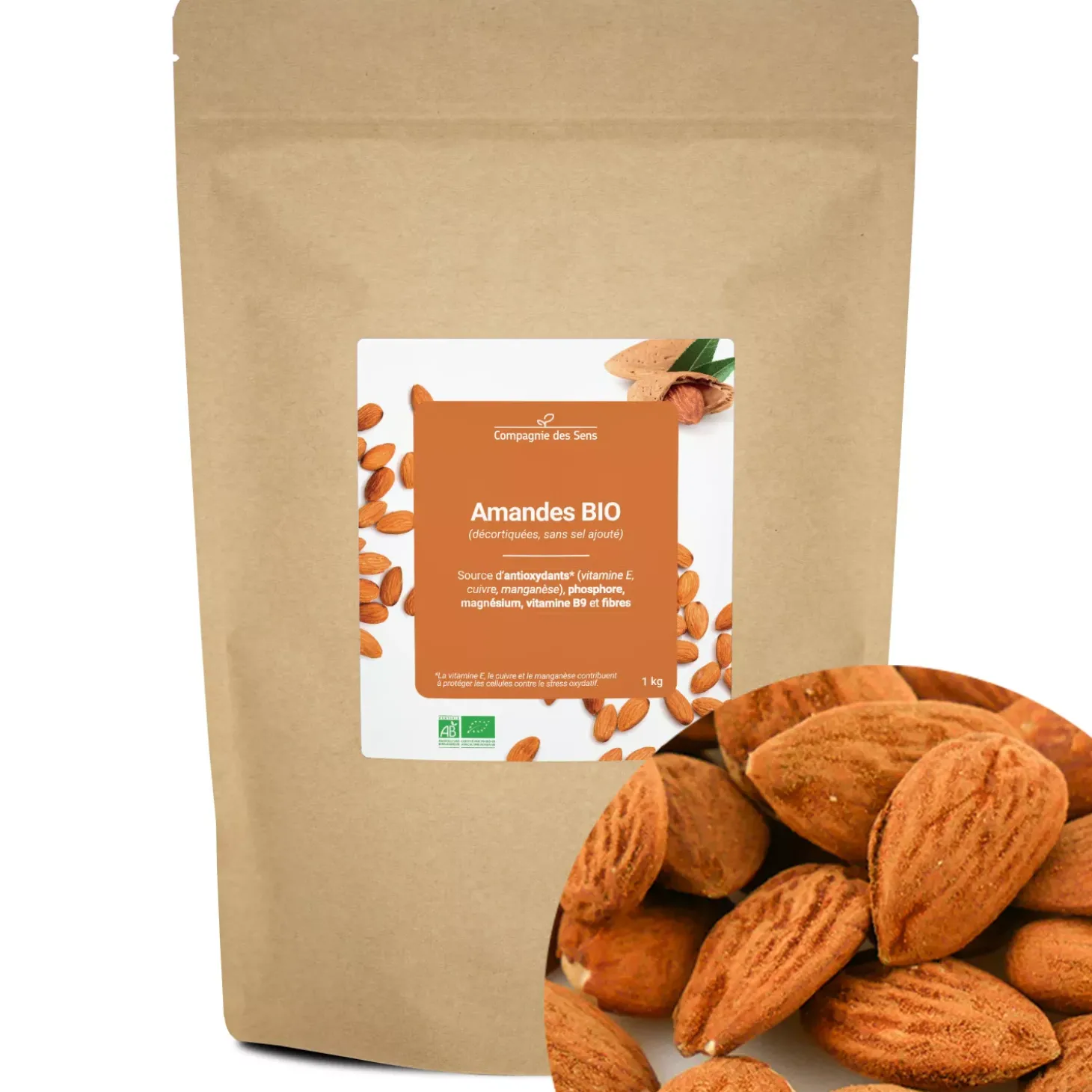 Amandes bio (décortiquées, sans sel ajouté)