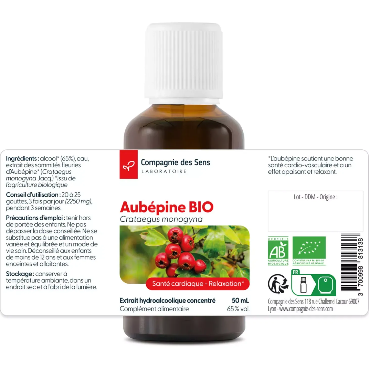 Aubépine bio (Crataegus Monogyna) – Extrait hydroalcoolique concentré