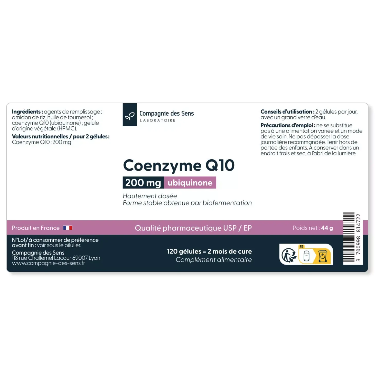 Coenzyme Q10 (Ubiquinone) 200 mg – Forme stable issue de biofermentation – Qualité pharmaceutique