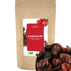 Cranberries bio (en moitiés, infusées au jus de pomme, séchées)