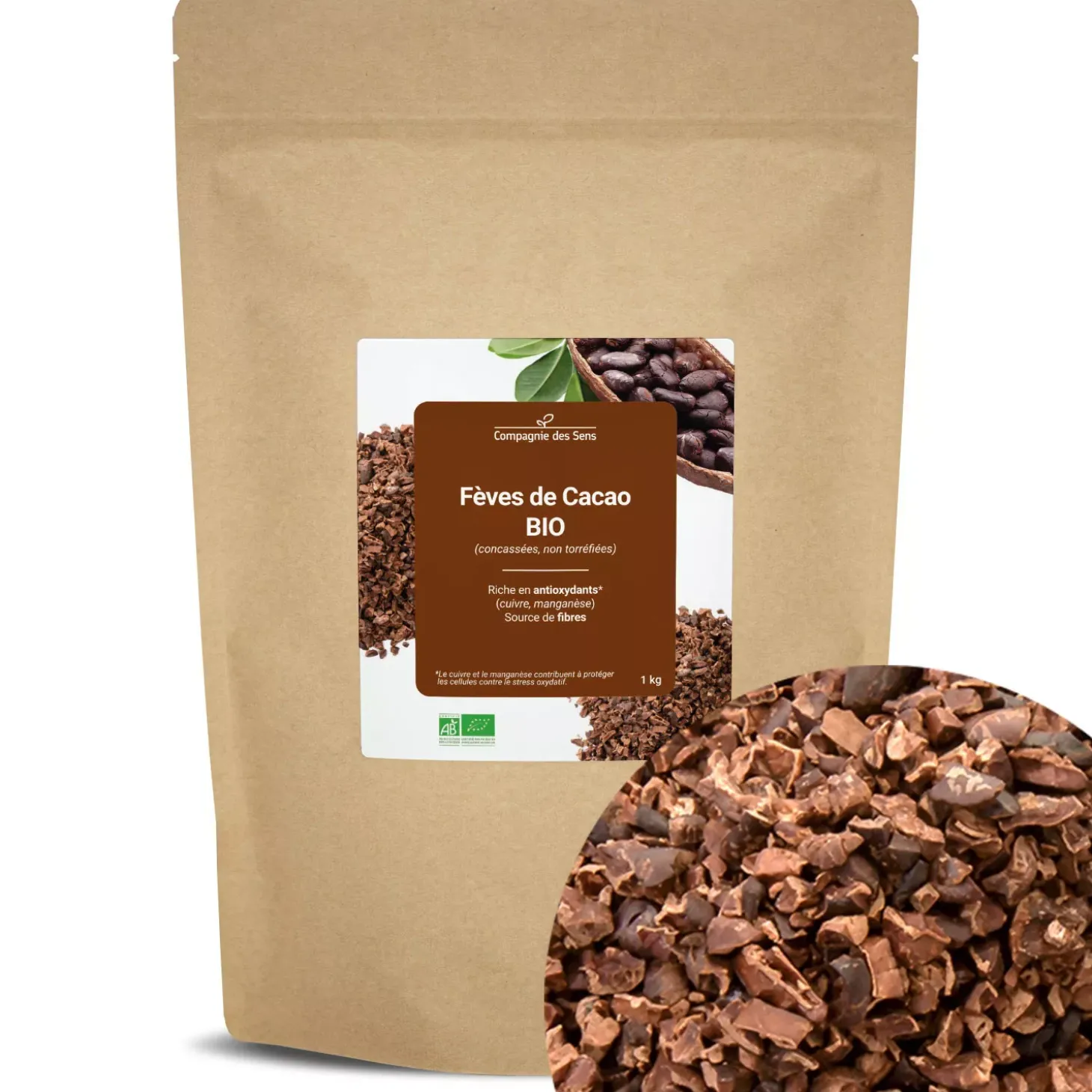 Fèves de Cacao bio (concassées, non torréfiées)