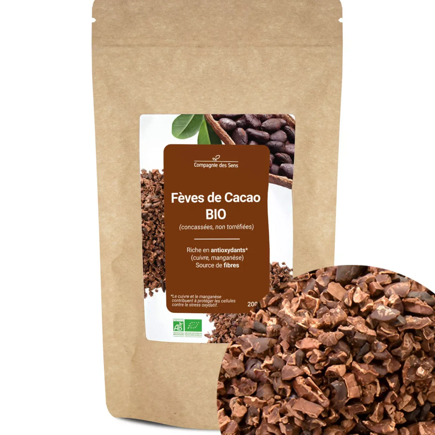 Fèves de Cacao bio (concassées, non torréfiées)
