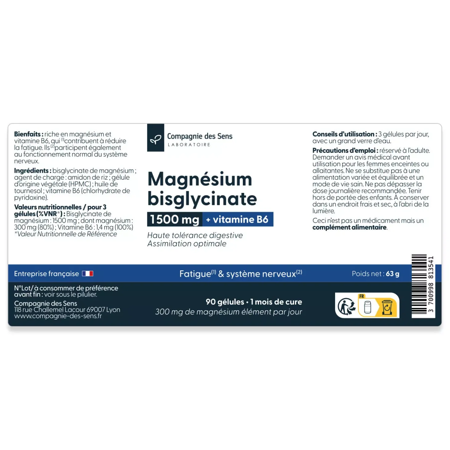 Magnésium bisglycinate 1500 mg & Vitamine B6