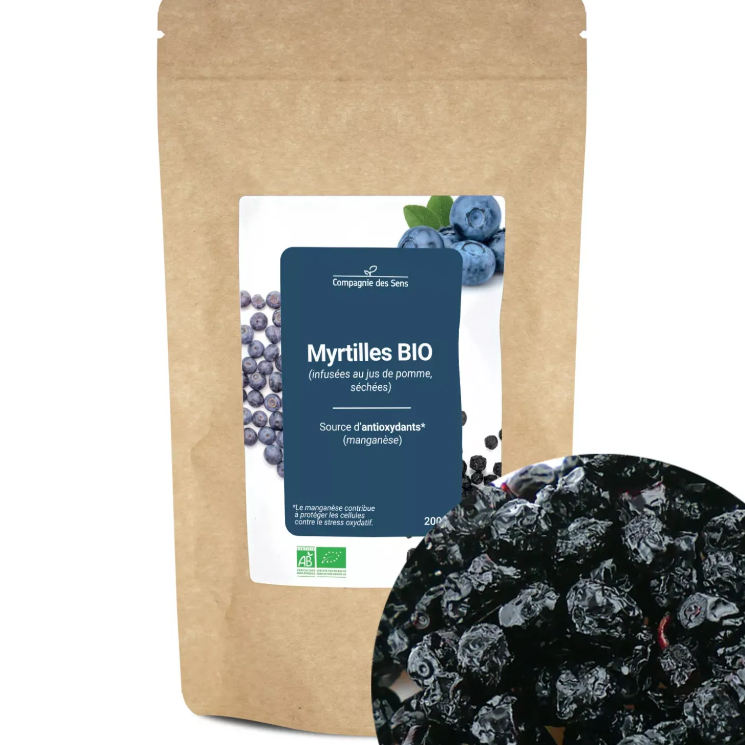 Myrtilles bio (infusées au jus de pomme, séchées)